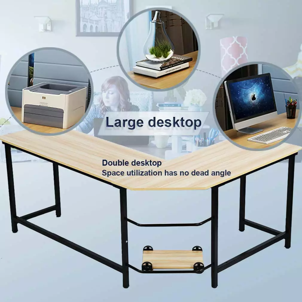 iTopRoad L-Shaped Desk Corner Laptop Computer PC Study Office Table
