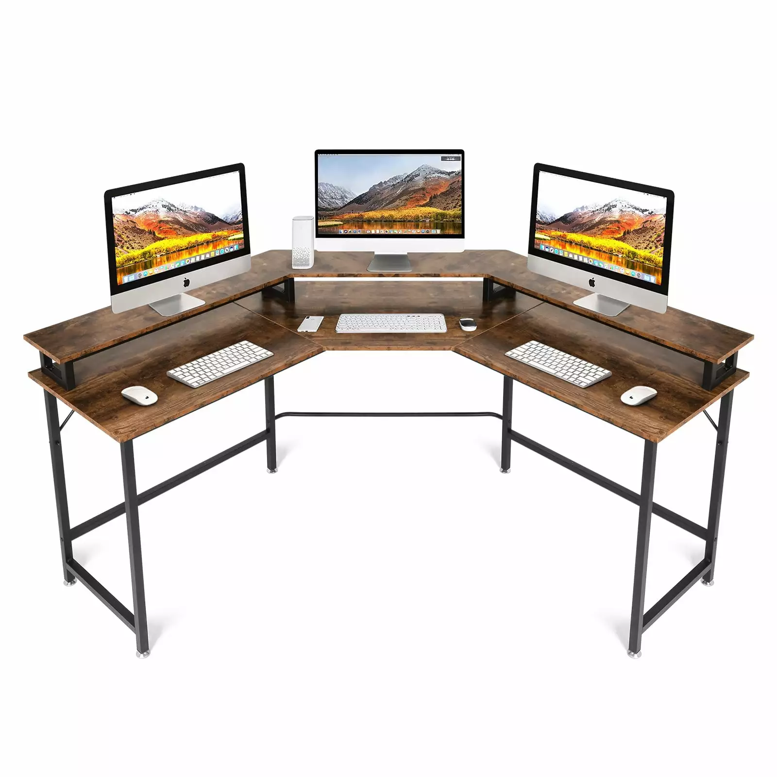 Karmas Product L-Shaped Computer Desk Monitor Stand Corner Workstation Rustic Brown
