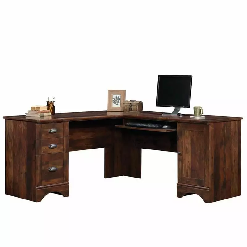Kingfisher Lane Modern Engineered Wood L-Desk Curado Cherry