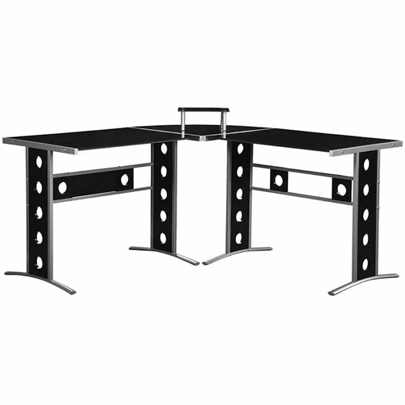 Kingfisher Lane 3 Piece L Shaped Glass Top Computer Desk Black