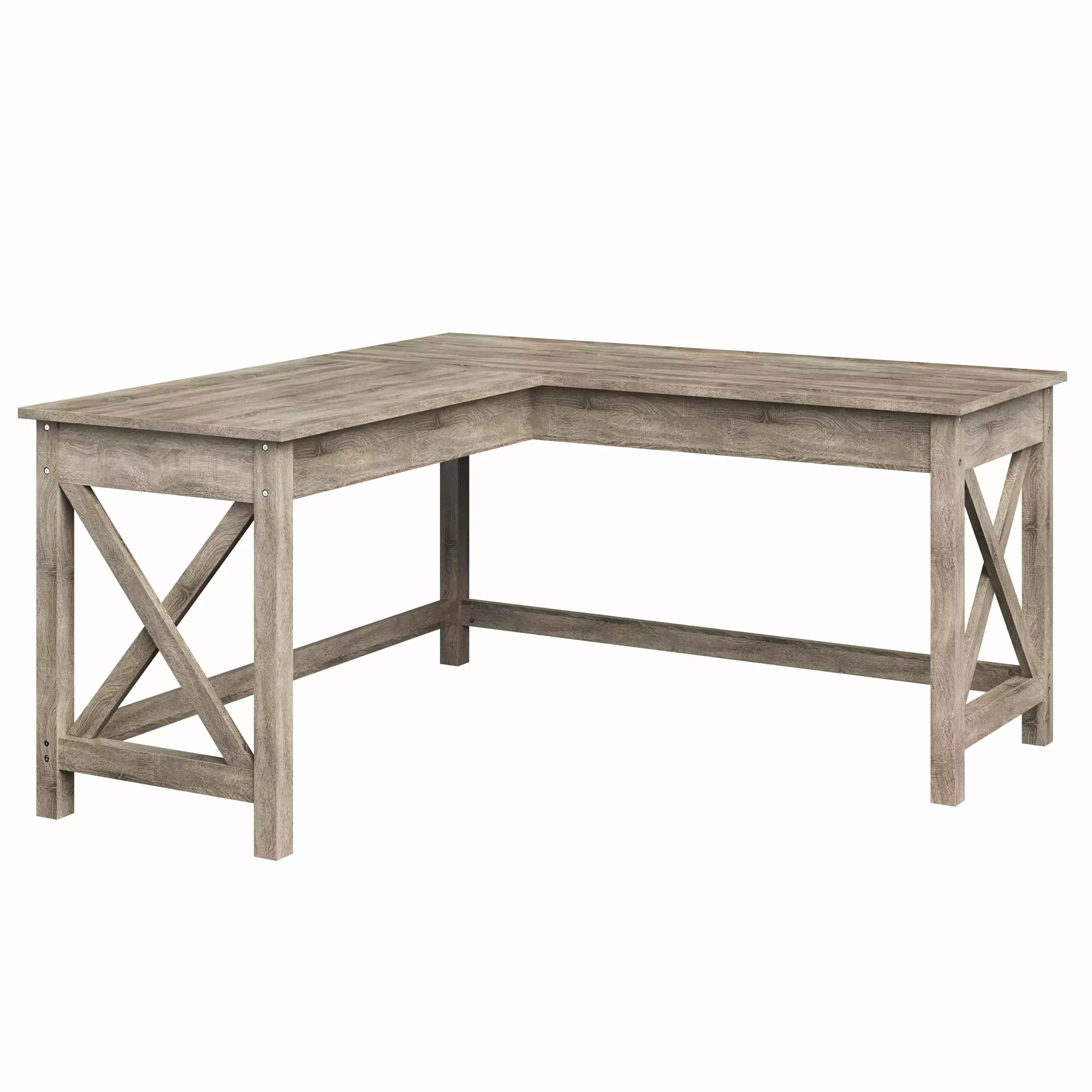 Lavish Home L-Shaped Computer Desk X-Pattern Legs - Gray Wood Finish