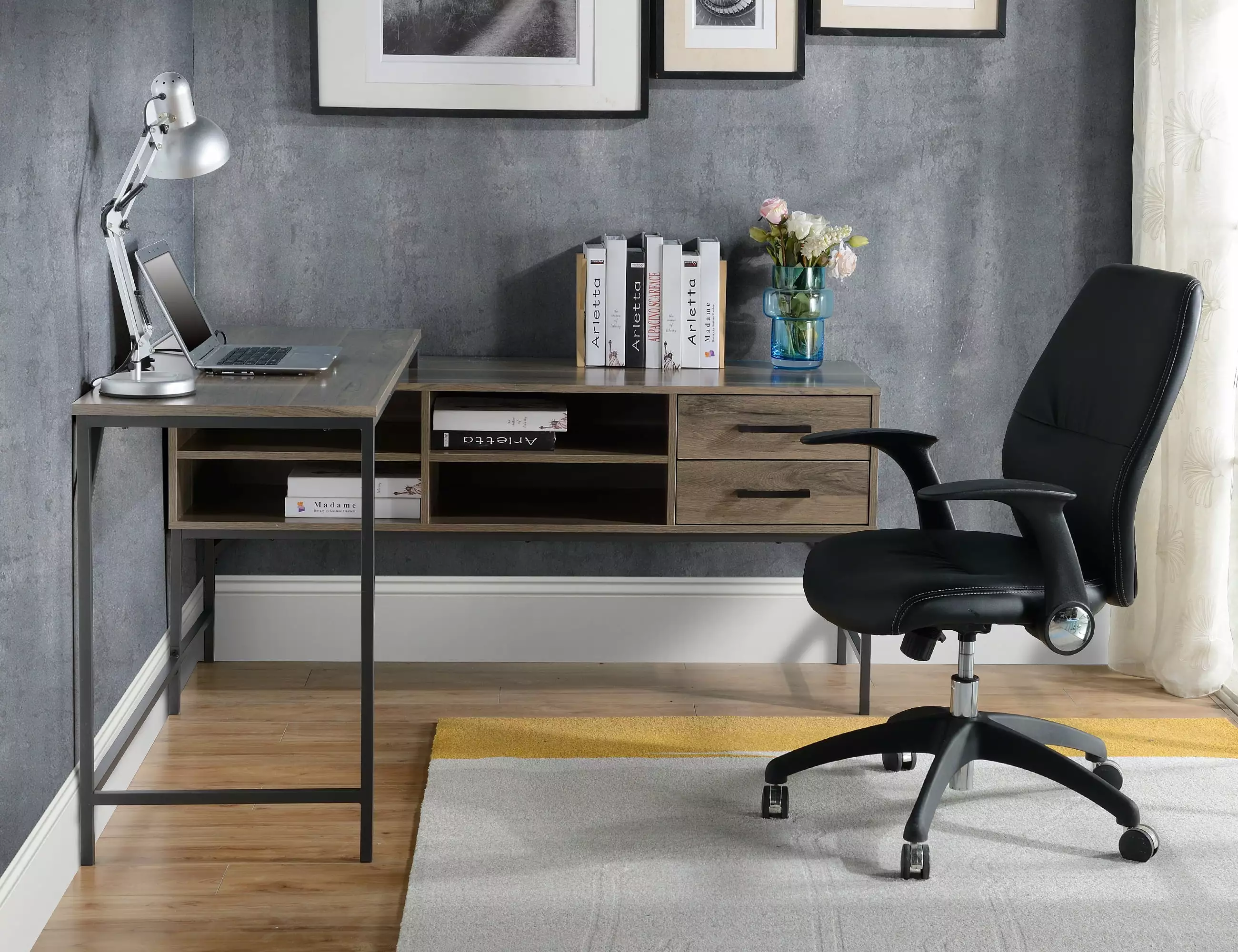 Burbank L-Shape Corner Desk Home Office Sturdy Construction Legacy Home Collection
