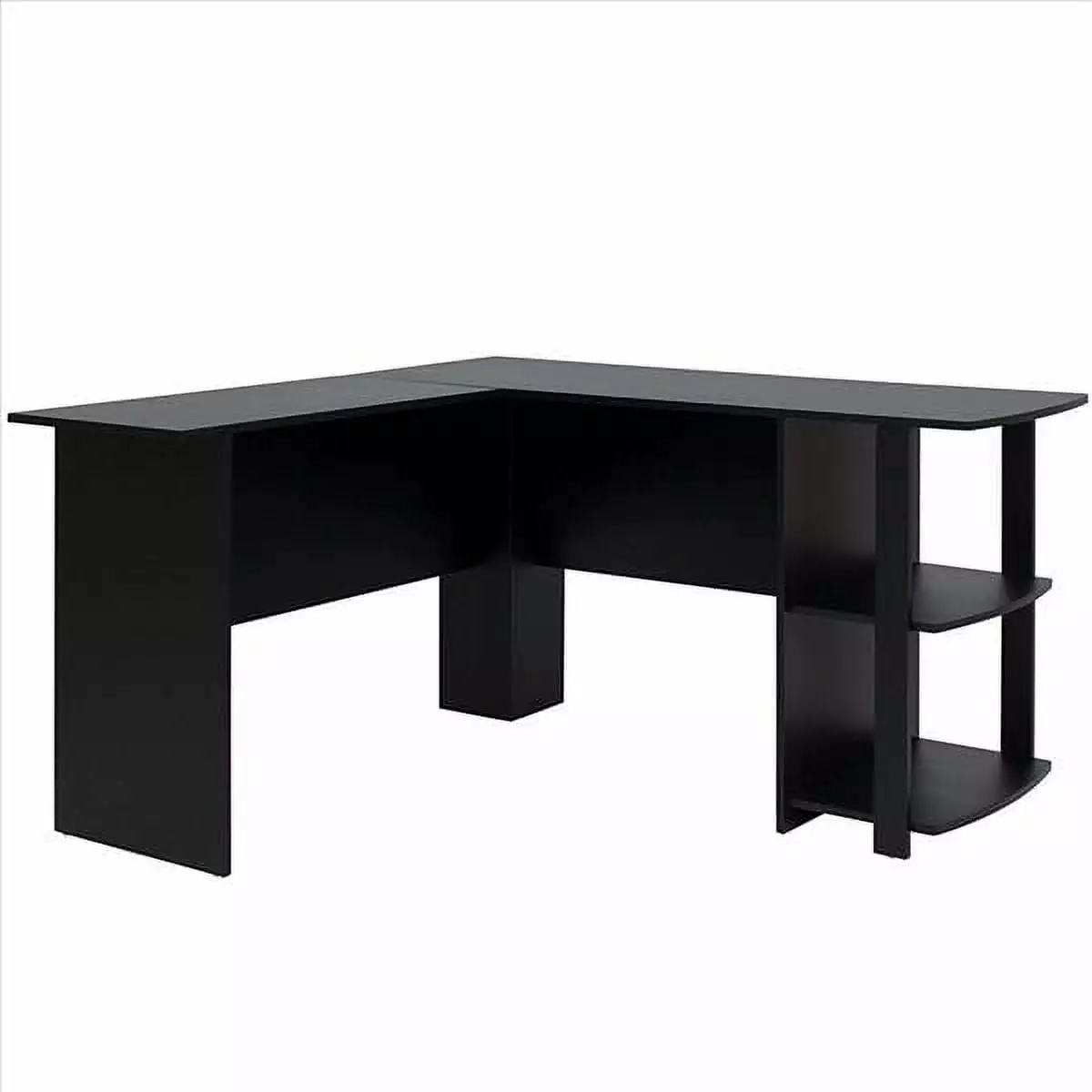 L-Shaped Wood Right-angle Computer Desk Two-layer Bookshelves Black Magace