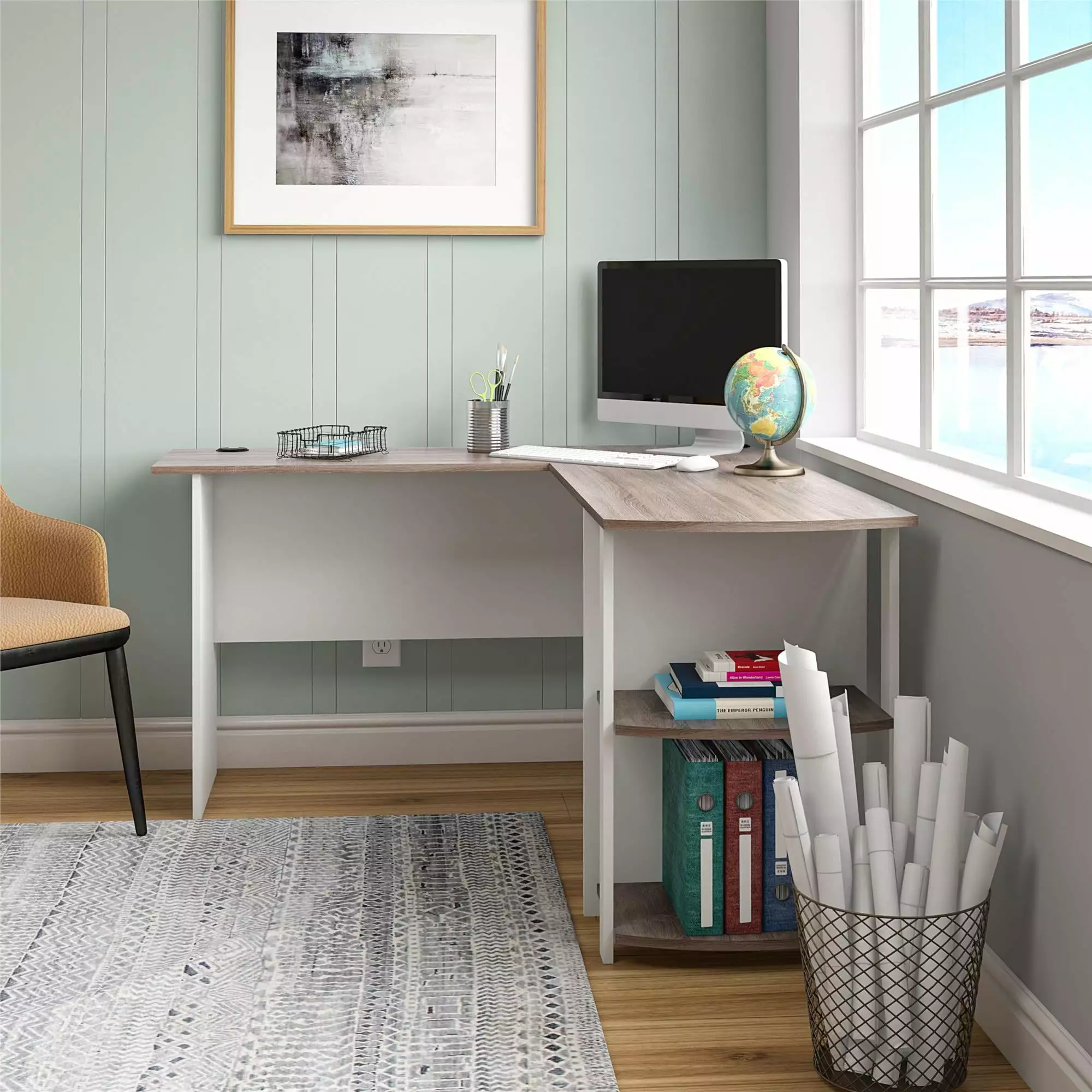 L-shaped desk side storage multiple finishes & Mainstays tufted leather mid-back office chair