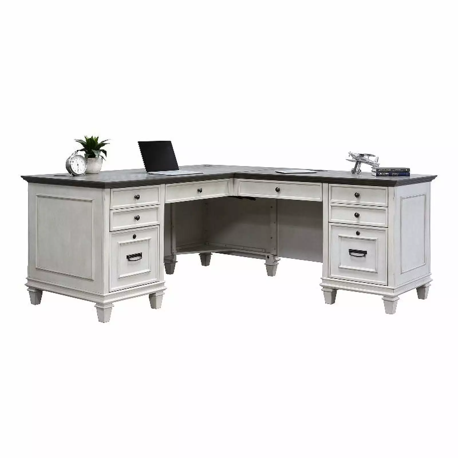 Hartford Wood L-Desk and Return Writing Table and return Office Desk White Martin Furniture