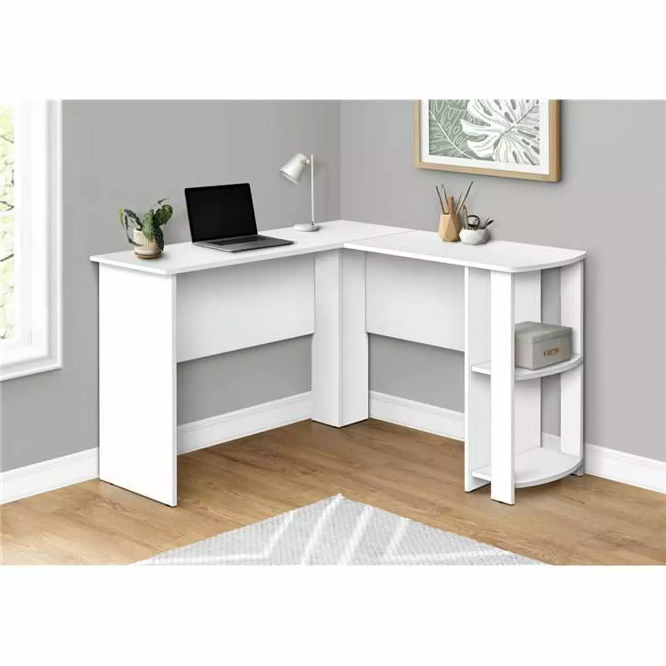 Monarch Specialties L-Shaped Corner Computer Desk 2 Shelves White