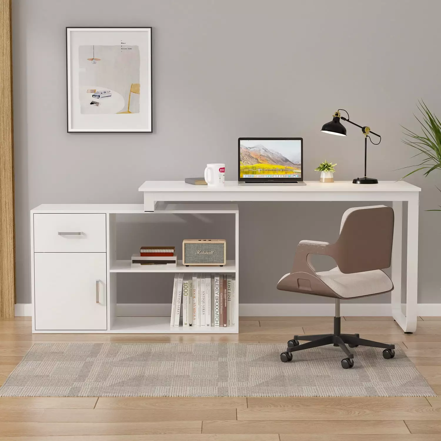 MONSLIPA Reversible L Desk White Office Desk Drawers and Shelves Home Office Bedroom
