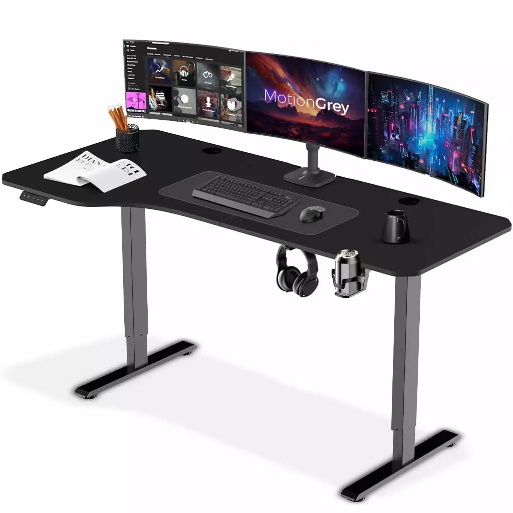 MotionGrey Height Adjustable L Shaped Standing Desk 160x60cm Corner Desk Left Table Top Black