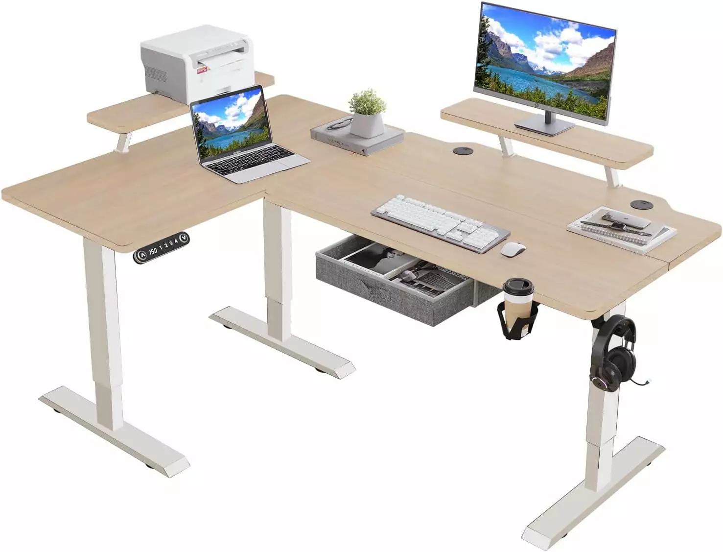 62x47 Inches L Shaped Electric Standing Desk Drawer Adjustable Height Sit Stand Up Desk Mxtark