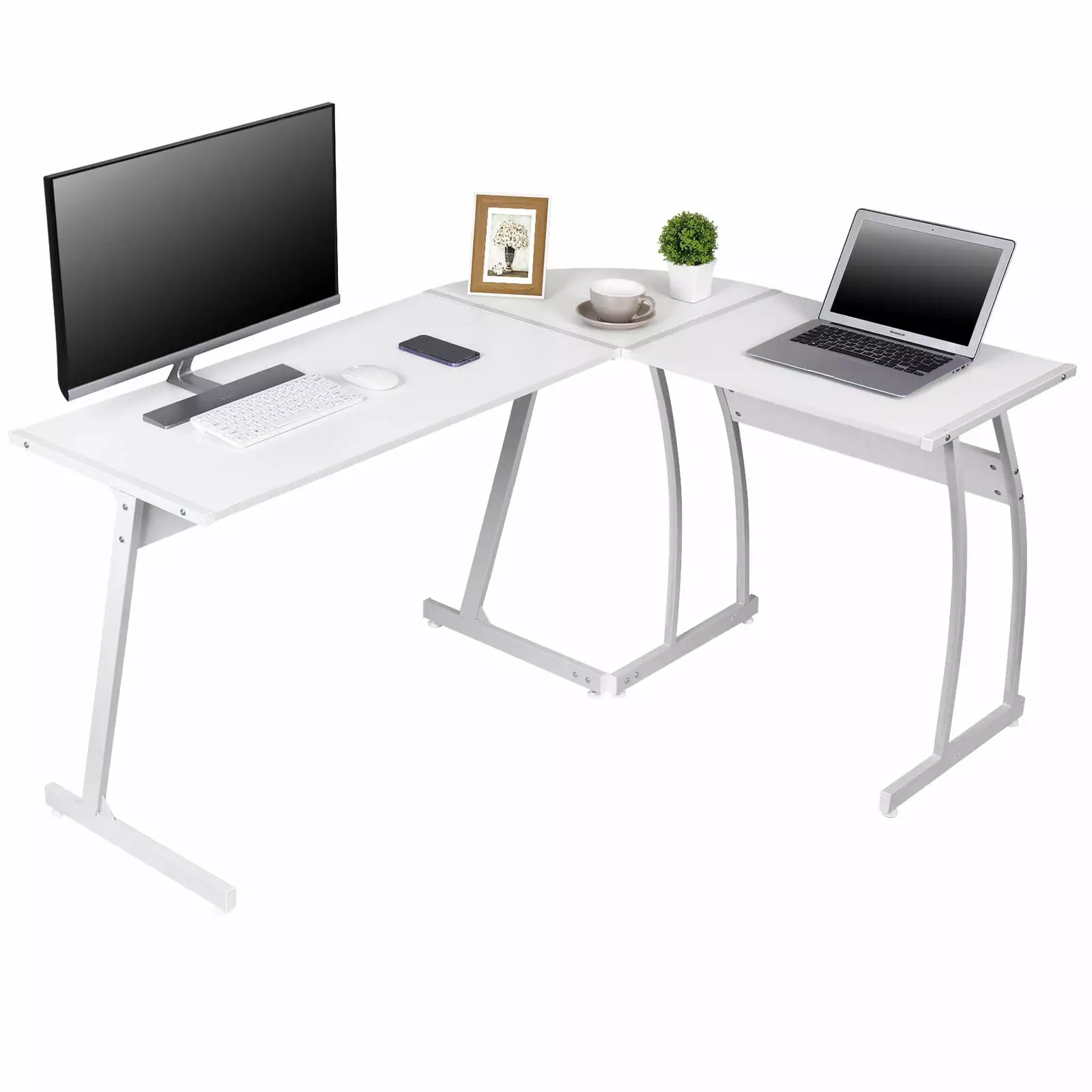 58 Inch L-Shaped Computer Gaming Laptop Table Workstation Office Desk White N/A