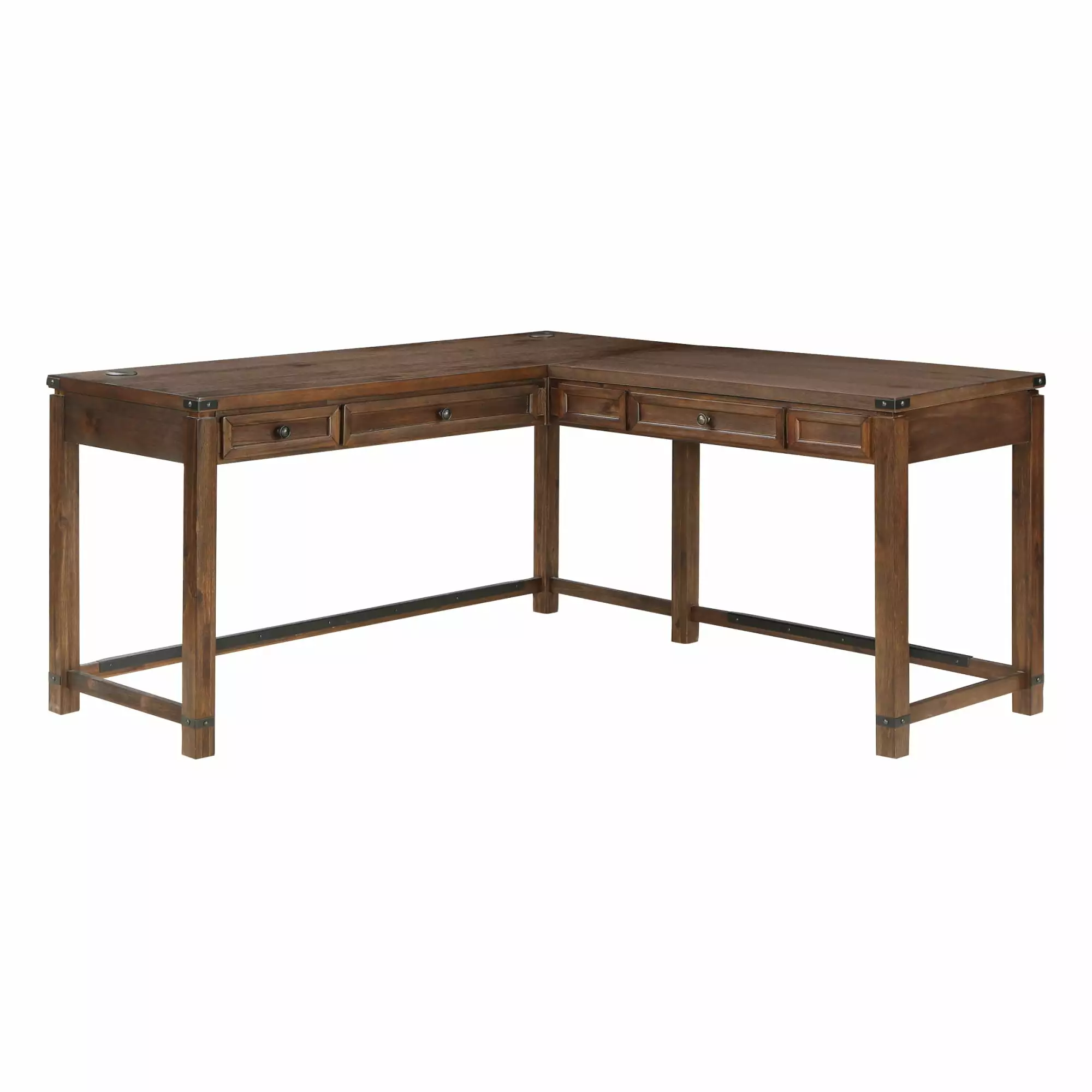 Baton Rouge Engineered Wood Sit-to-Stand L-Desk Brushed Walnut Finish OSP Home Furnishings