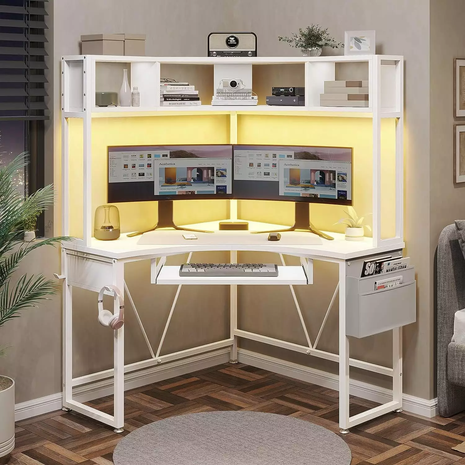 L Shaped Desk Hutch and Keyboard Tray Corner Computer Desk Home Office OTMCOOUCH