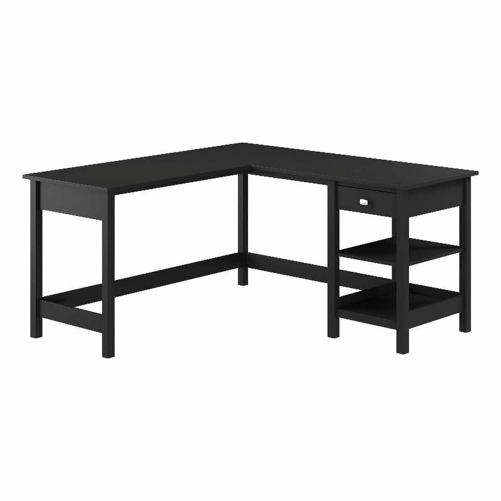 Pemberly Row 60W L Shaped Computer Desk Storage Classic Black
