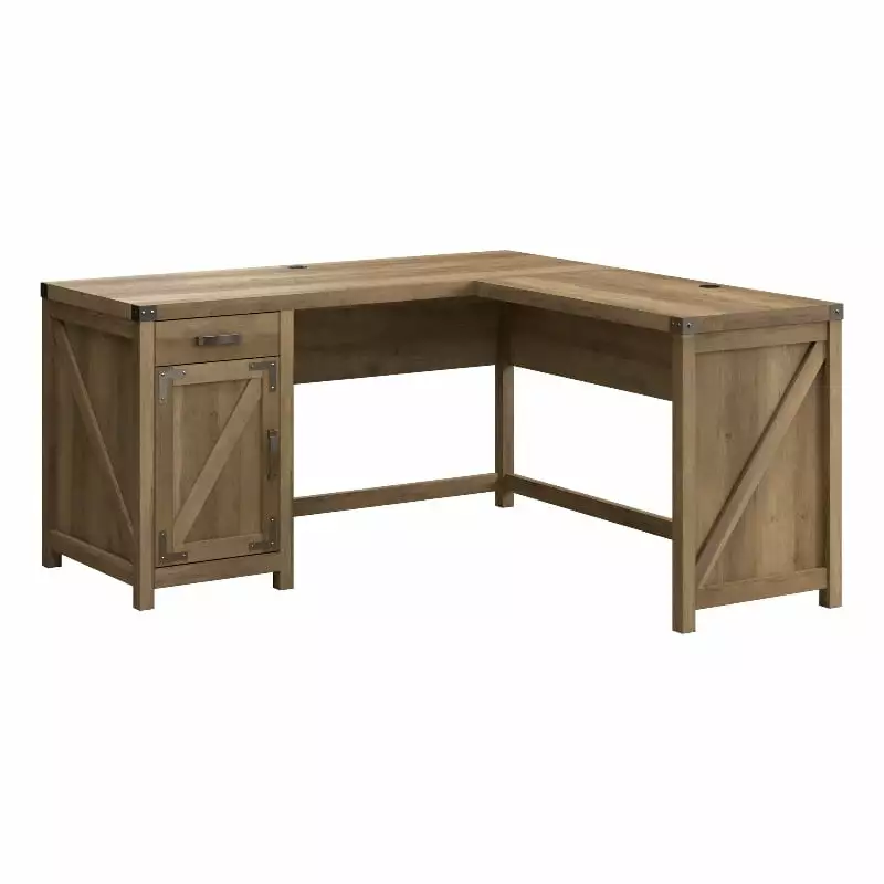 Pemberly Row 60W L Shaped Desk Cabinet Reclaimed Pine Rustic