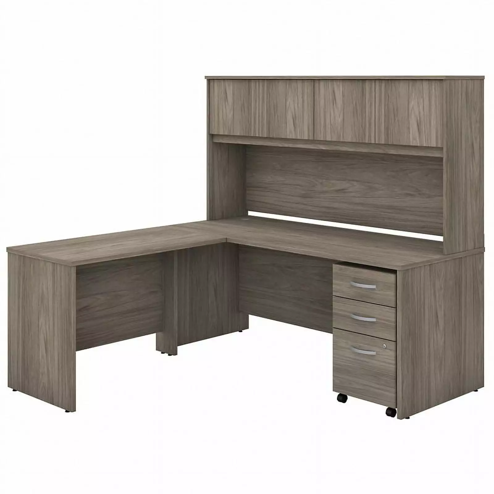 Pemberly Row 72W L Desk Hutch and Drawers Modern Hickory Engineered Wood