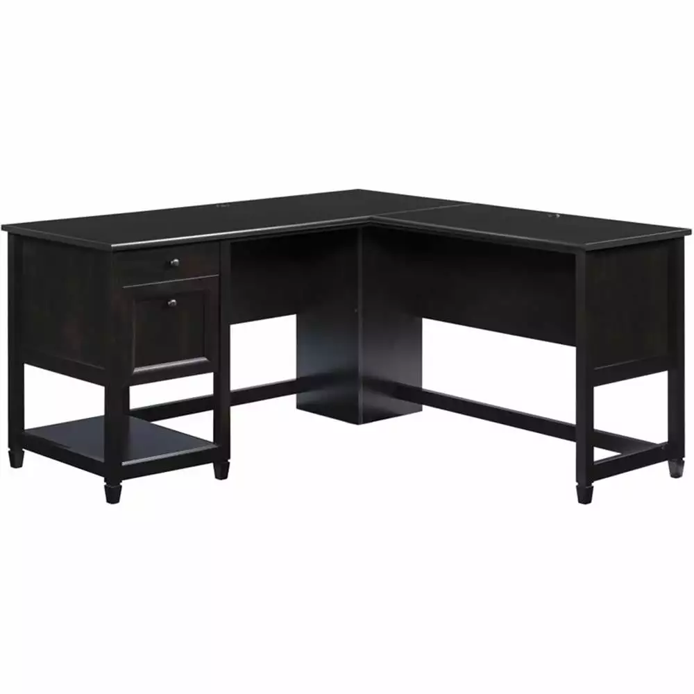 Pemberly Row Contemporary Engineered Wood L-Shaped Desk Estate Black