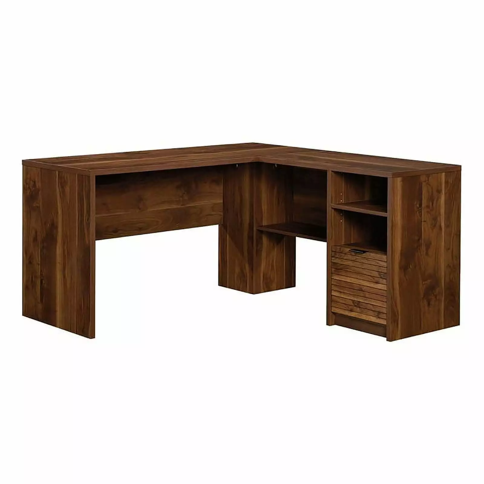 Pemberly Row Contemporary Engineered Wood and Metal L-Shaped Desk Grand Walnut