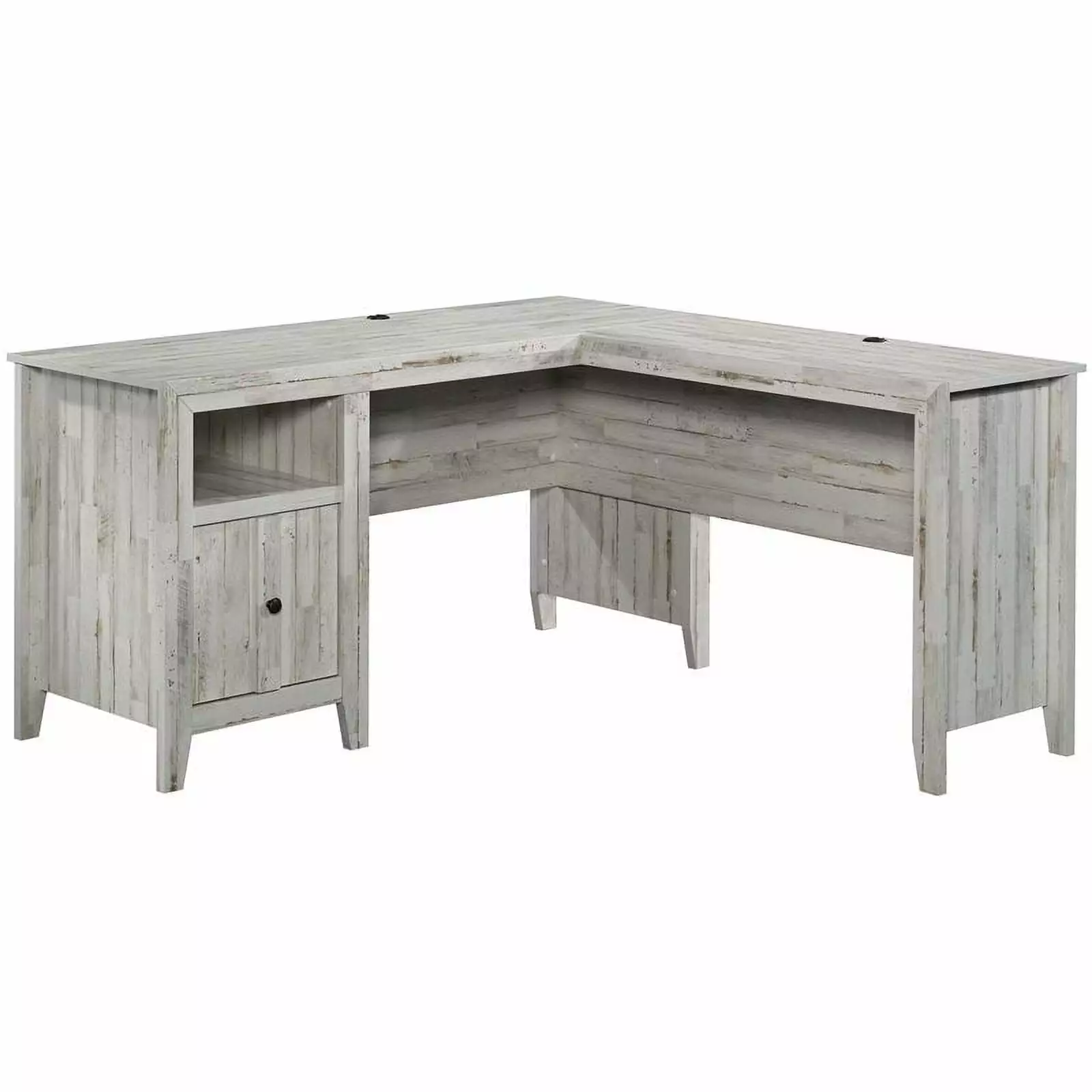 Pemberly Row Contemporary L-Desk White Plank - Engineered Wood Office Workstation