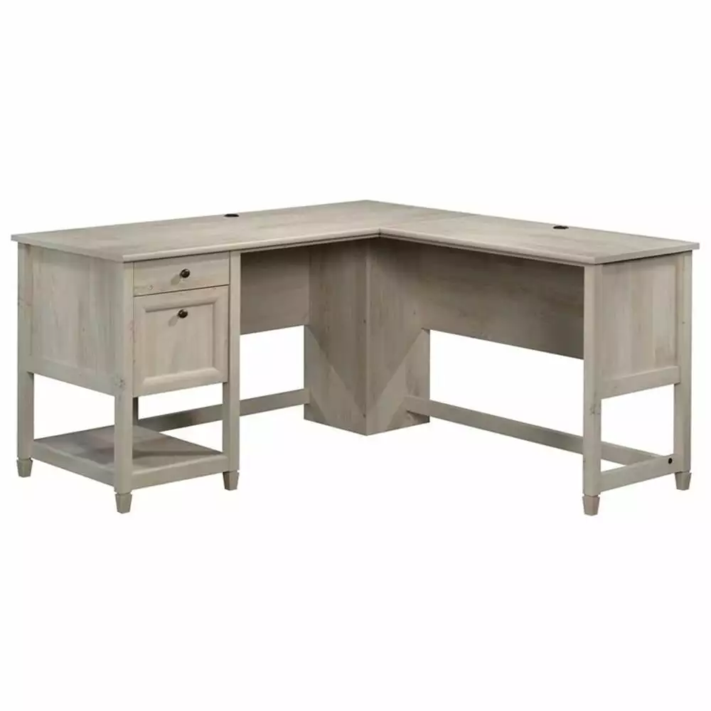 Pemberly Row Engineered Wood L-Shaped Desk Chalked Chestnut Contemporary Office Table