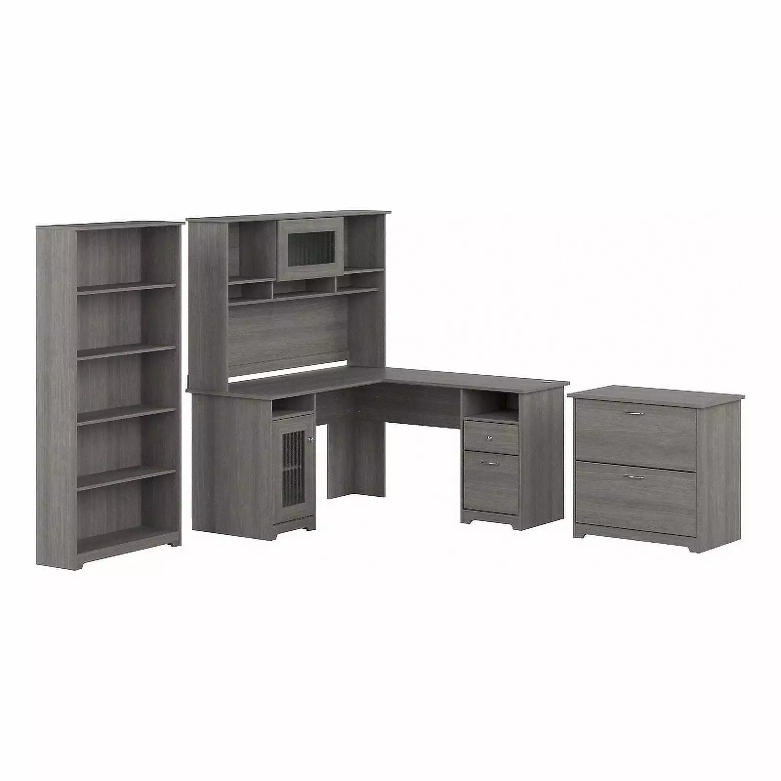 Pemberly Row Engineered Wood L Shaped Desk Hutch and Storage Modern Gray