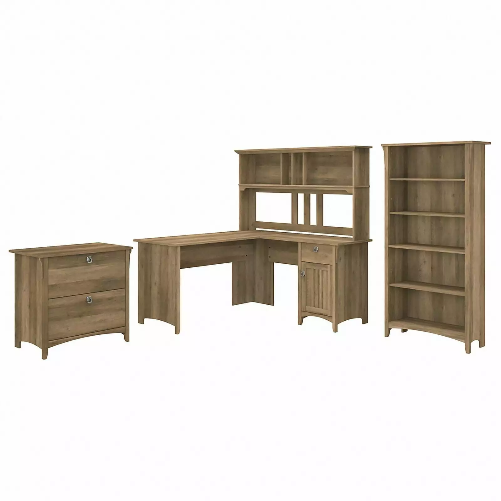 Pemberly Row Engineered Wood L Shaped Desk Hutch and Storage Reclaimed Pine