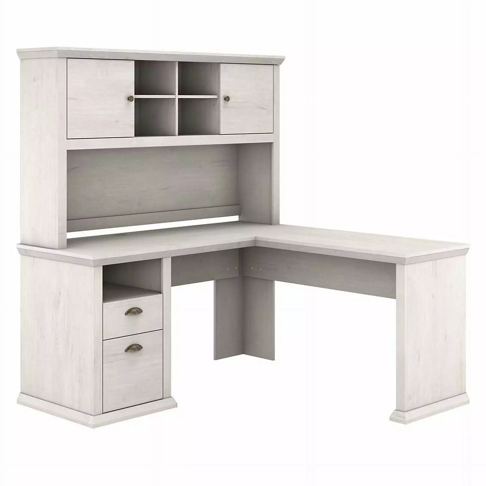 Pemberly Row Linen White Oak 60W L Shaped Desk Hutch - Engineered Wood