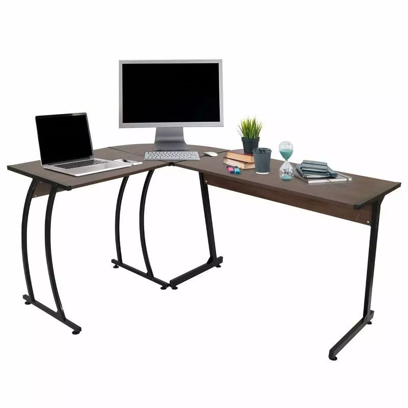 Pemberly Row L-Shaped Corner Computer Desk Aged Oak Wood Top Home Office