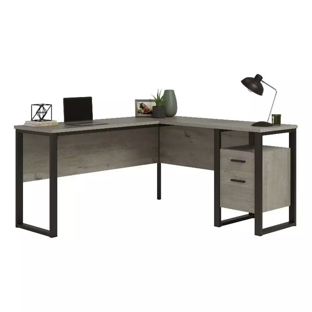 Pemberly Row L-Shaped Engineered Wood and Metal Desk Mystic Oak Office Desk