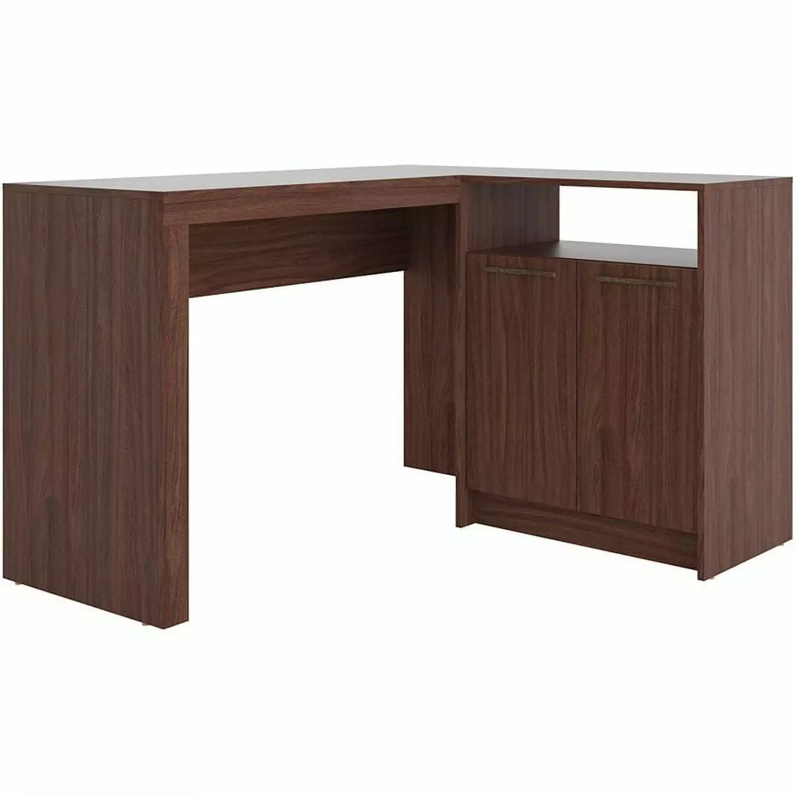 Pemberly Row L-Shaped Mid-Century Wood Writing Desk Dark Brown Modern Office Desk