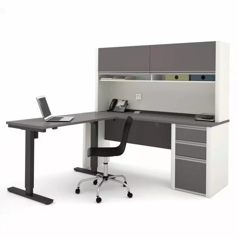 Pemberly Row L-Shaped Table Hutch Slate and Sandstone - Modern Office Desk