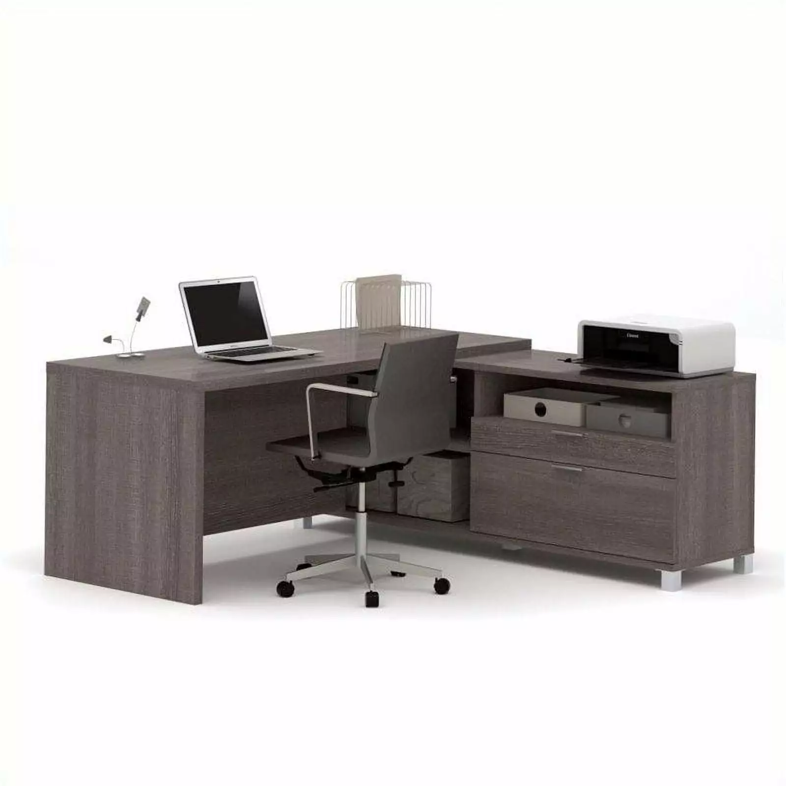 Pemberly Row L Shape Desk Bark Grey - Wood Office Desk Storage