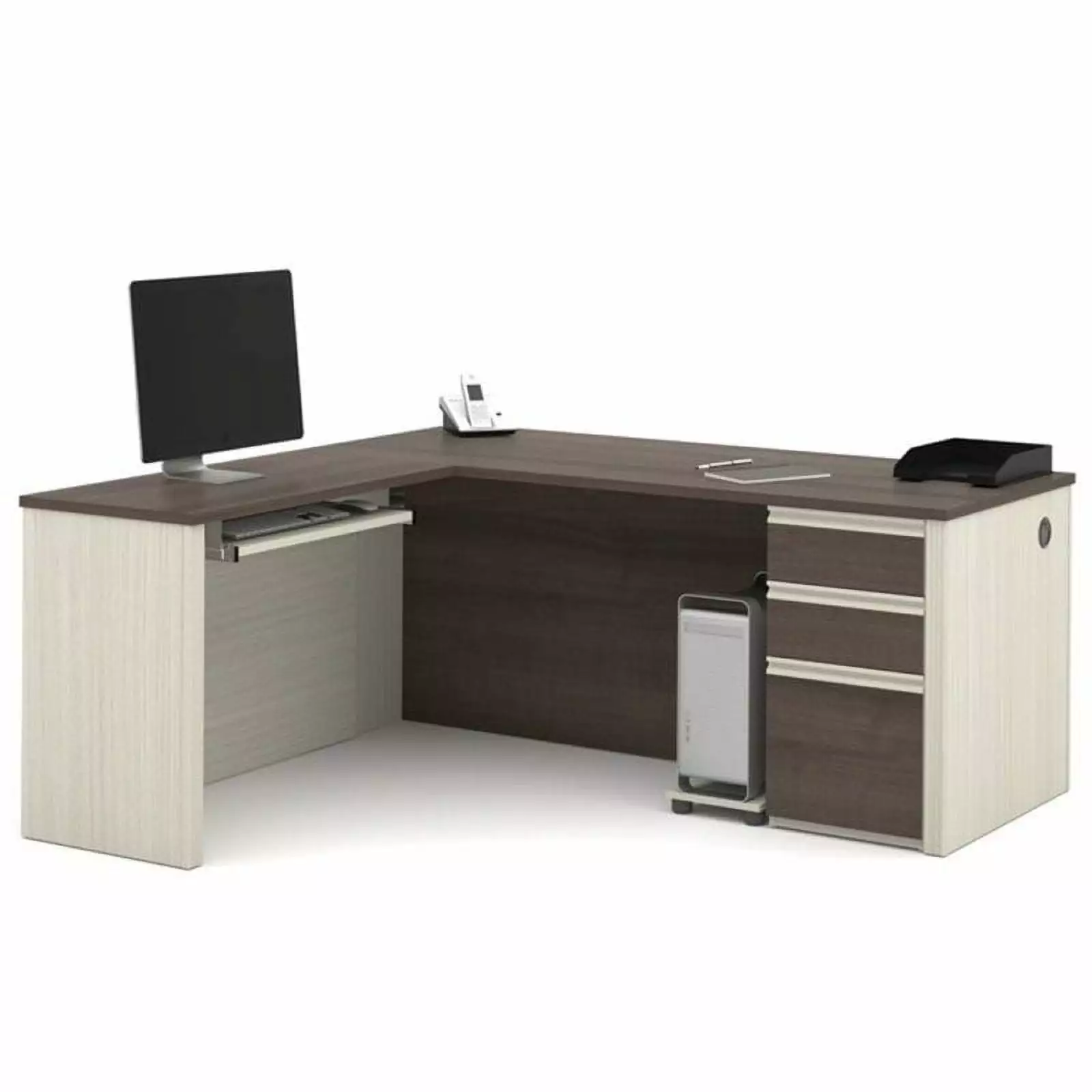 Pemberly Row L Shaped Computer Desk White Chocolate and Antigua