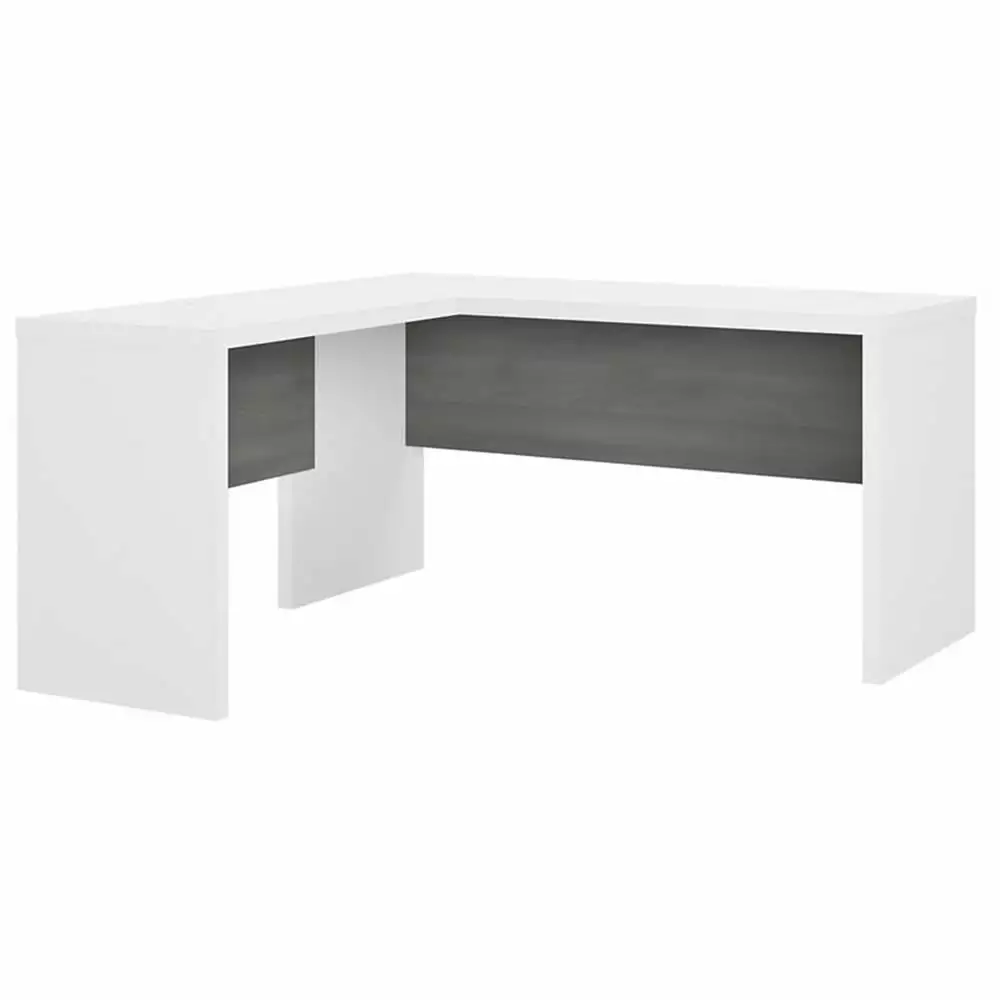Pemberly Row L Shaped Desk Pure White and Modern Gray Engineered Wood Office Desk