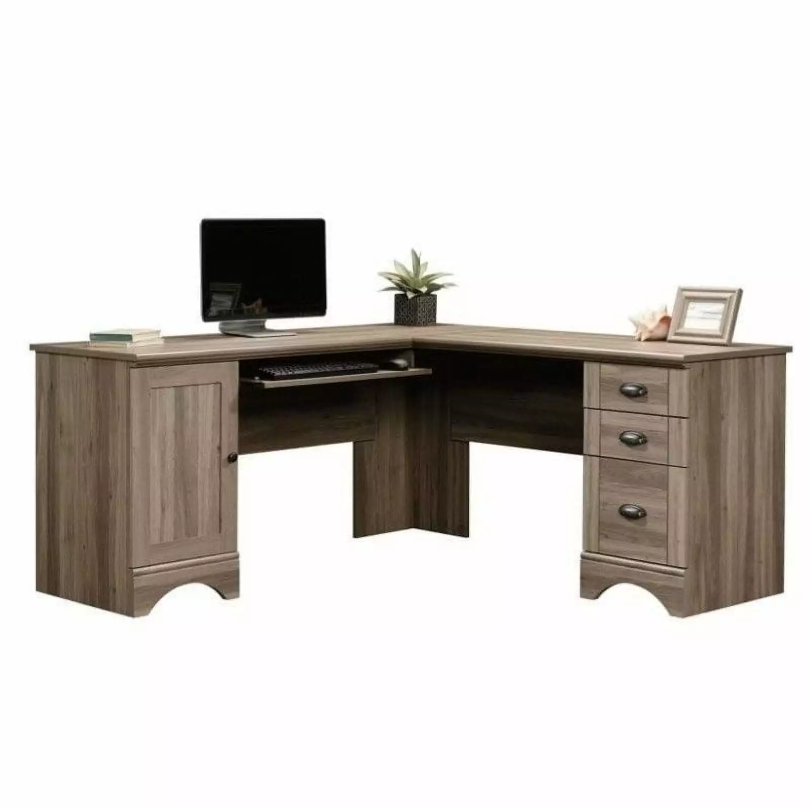 Pemberly Row L Shaped Wood Computer Desk Storage Salt Oak Home Office