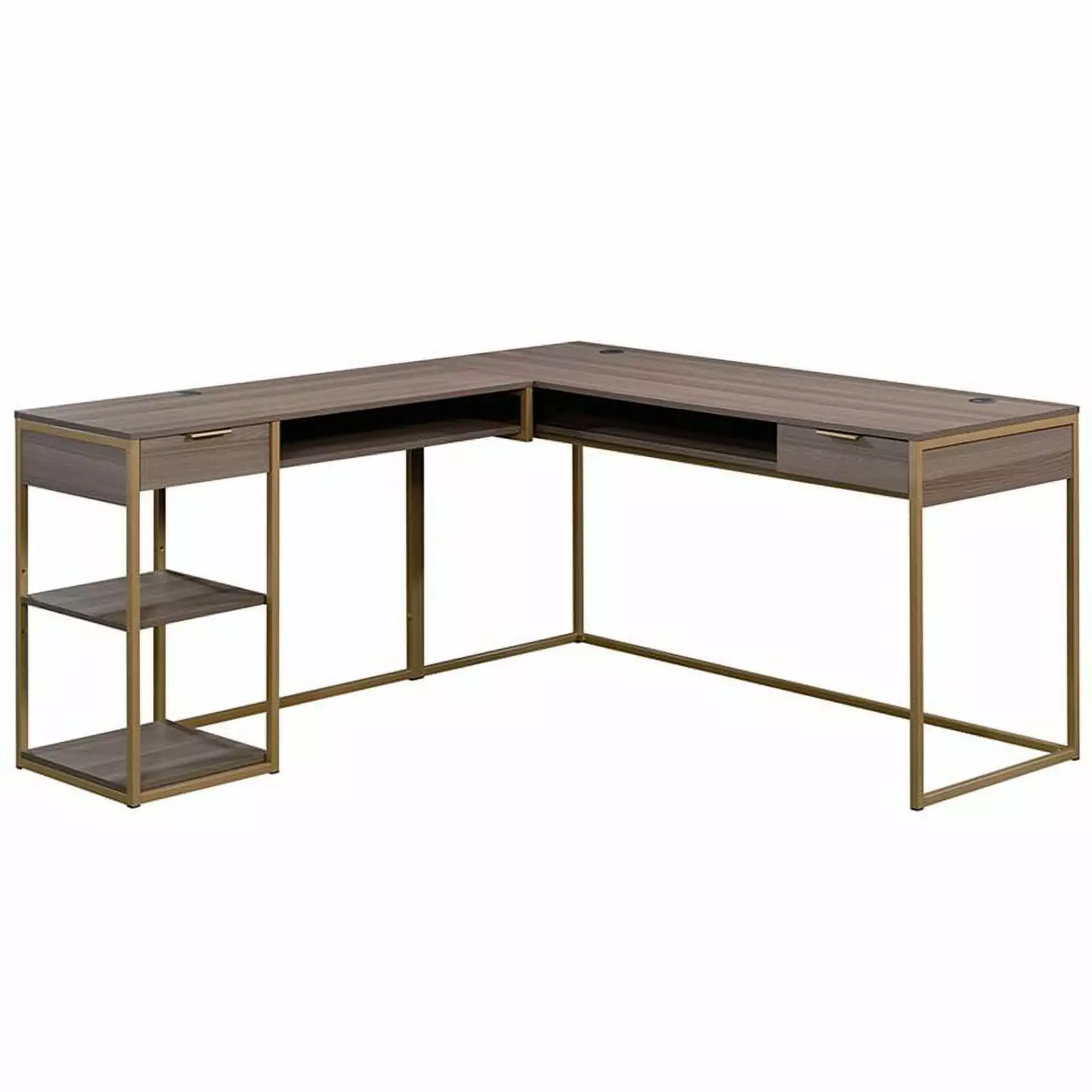 Pemberly Row L Shaped Writing Desk Diamond Ash and Gold Modern Office Desk