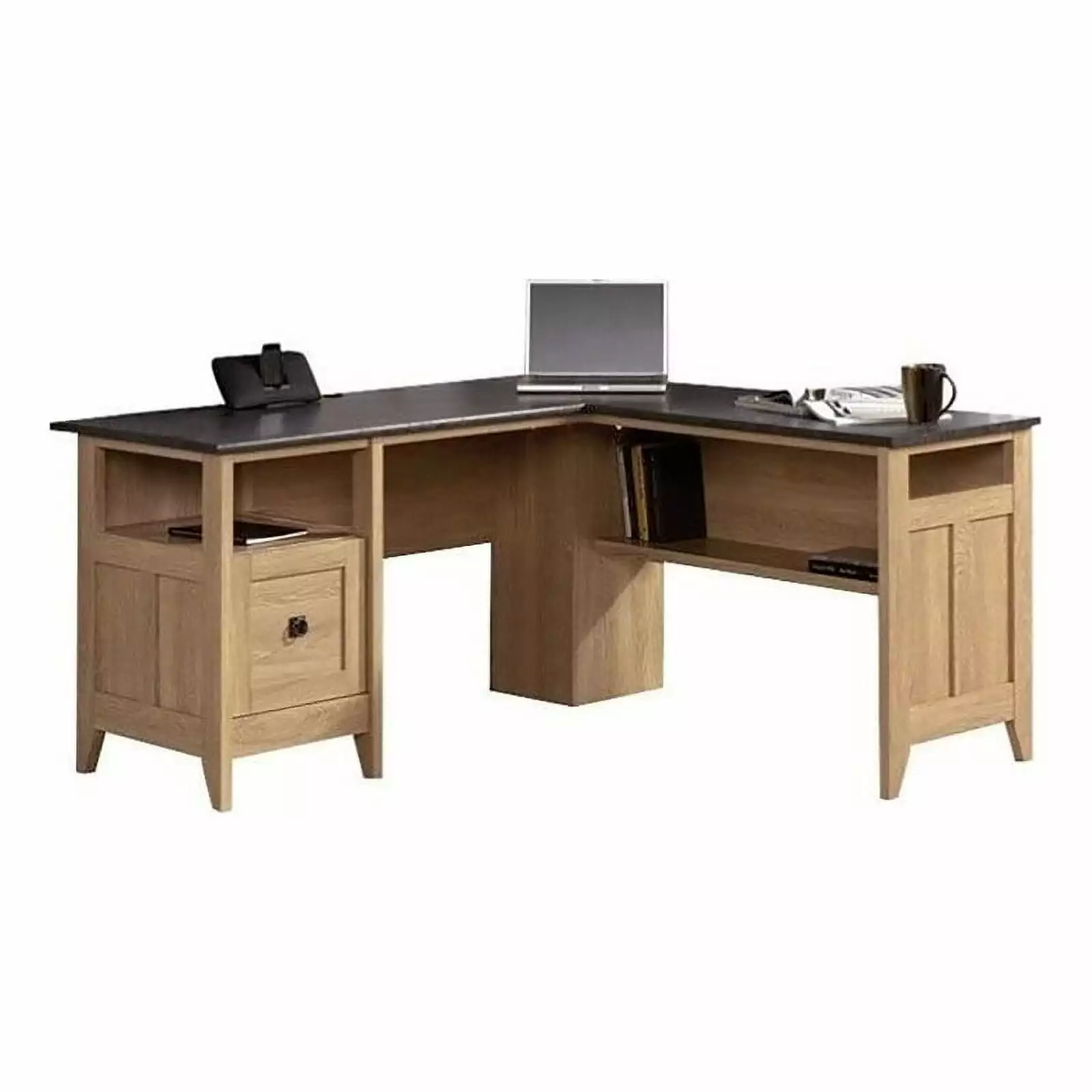 Pemberly Row Transitional Wood L-Shaped Desk Dover Oak Slate Finish