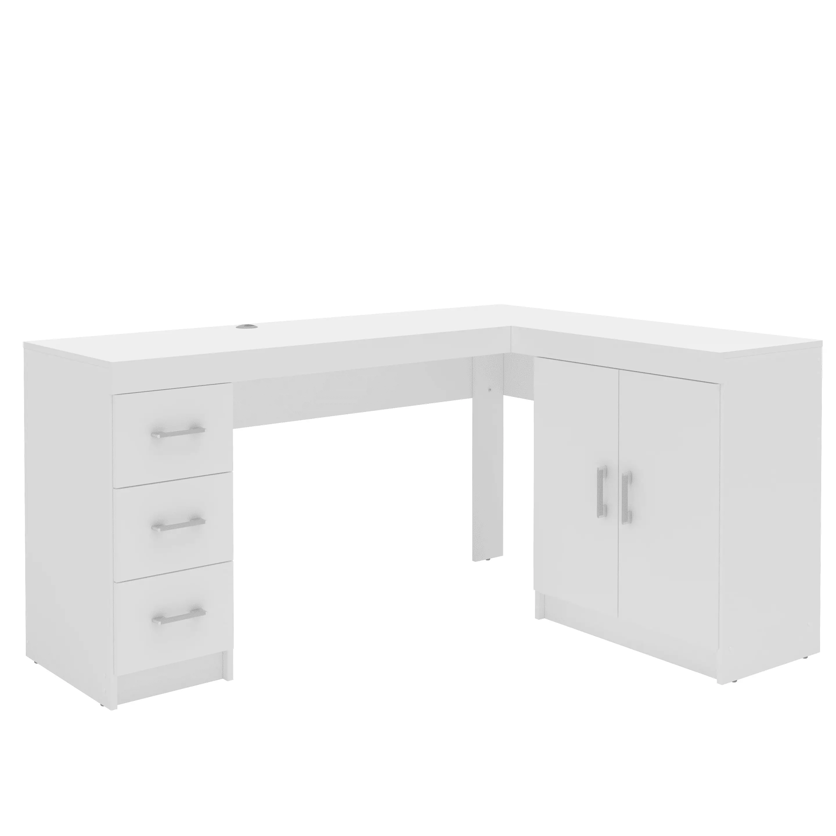 Polifurniture Mayne L-Shaped Corner Computer Desk 3 Drawers and Storage Cabinet White