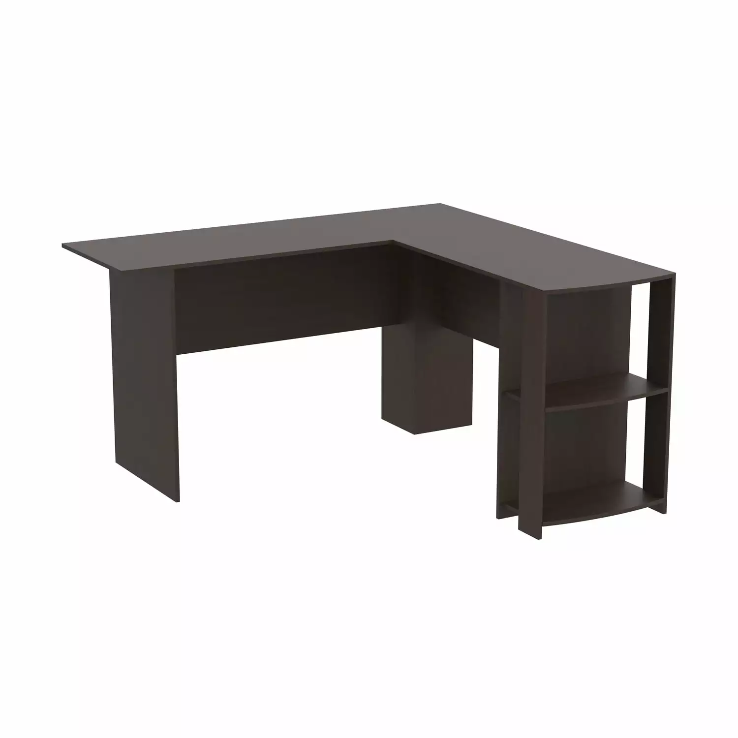S & Co. Computer Desk 55L Cappuccino L-Shaped Desk 2 Shelves - Corner Workstation Home Office
