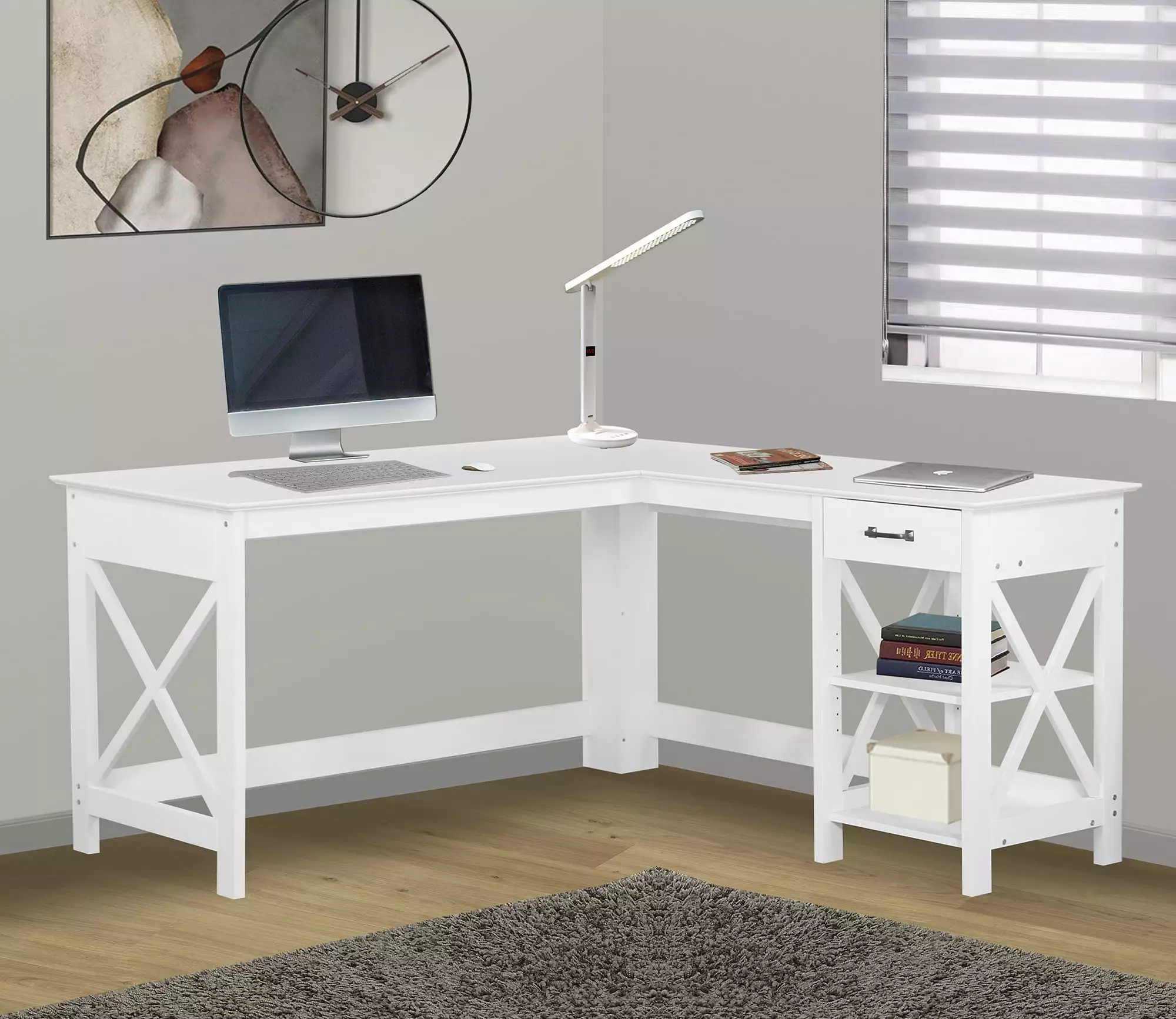 Saint Birch White L-Desk - Space-Saving Corner Office Desk