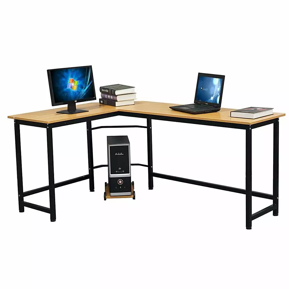 SalonMore Wood L-Shaped Computer Desk Corner Study Table Office Desk Workstation