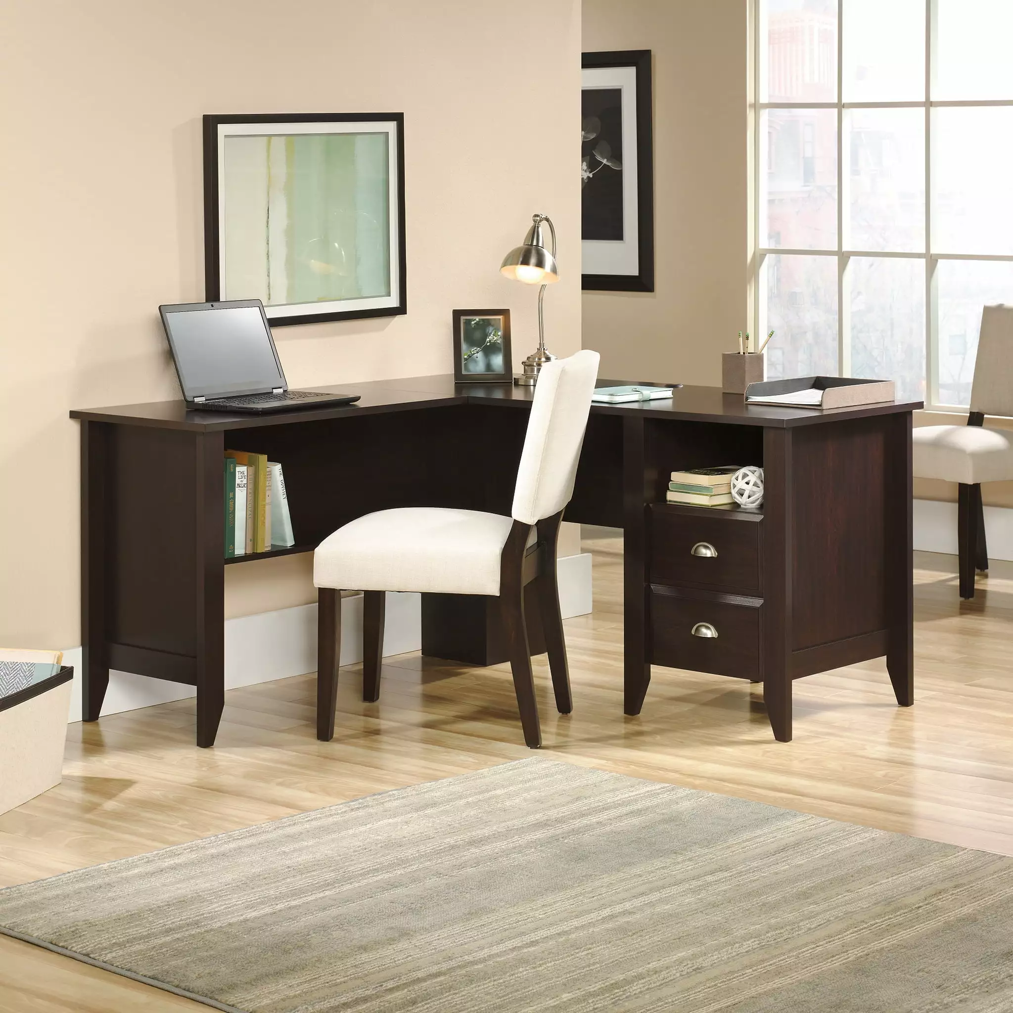 Sauder Shoal Creek L-Desk Jamocha Wood Finish - Spacious Home Office Desk