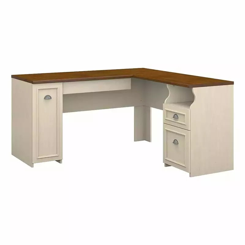 Scranton & Co Farmhouse Engineered Wood L Shaped Desk Antique White - Rustic Home Office Desk