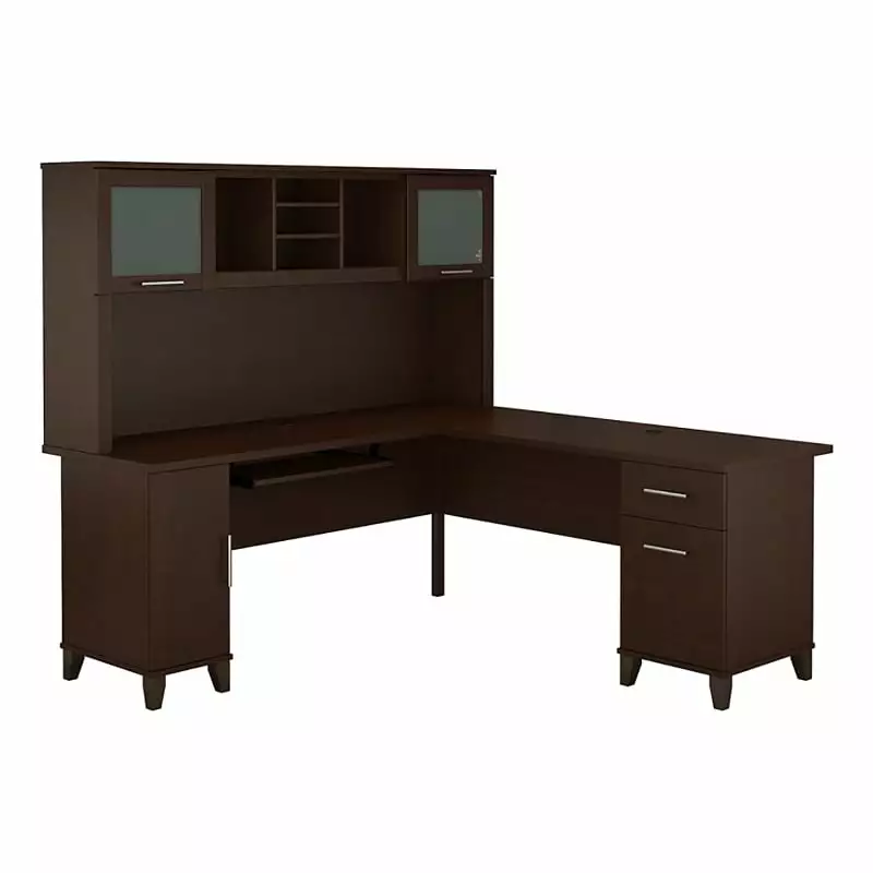 Scranton & Co 71 Transitional Wood L Shaped Desk Hutch Mocha Cherry