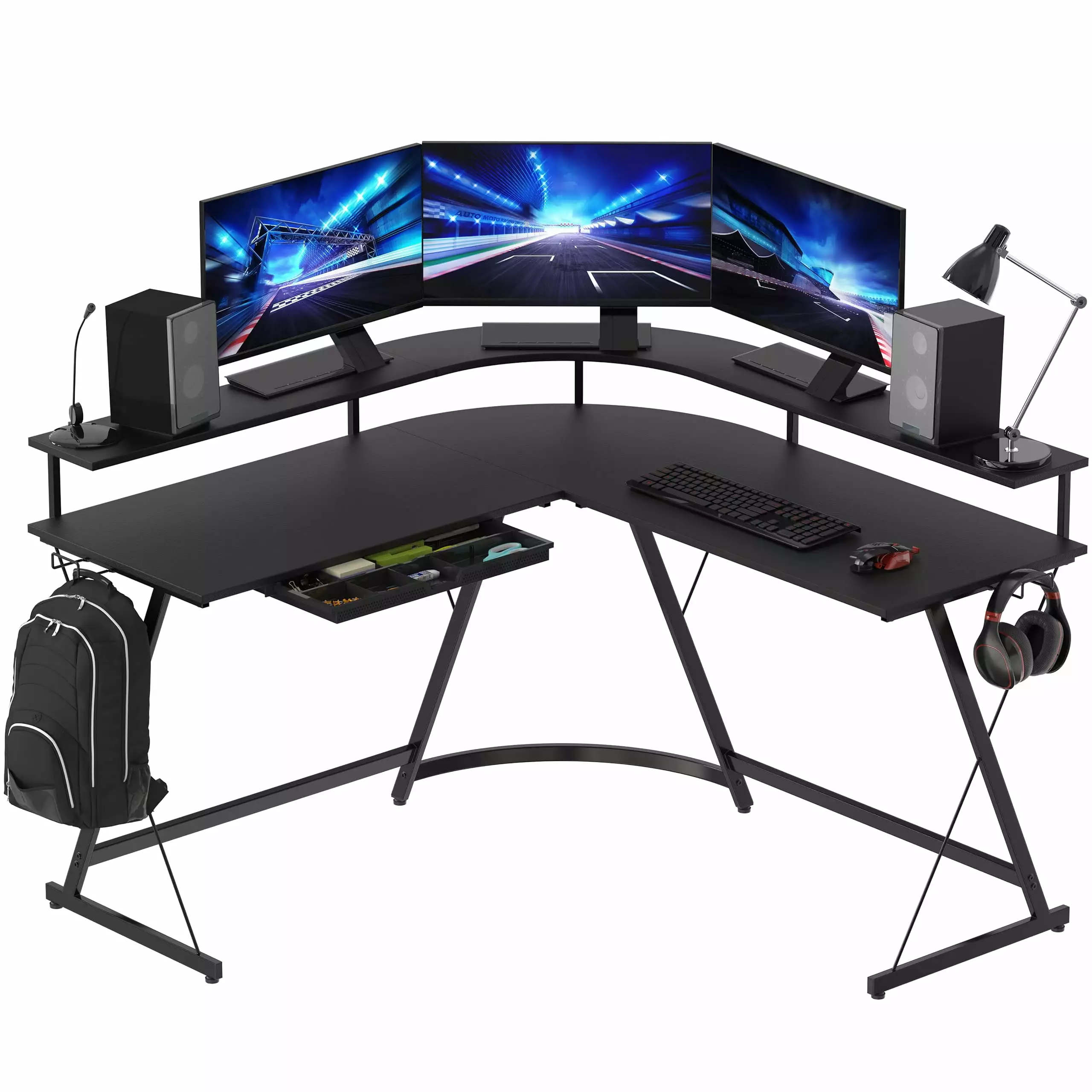 SHW Vista L Desk U Monitor Stand and Drawer Home Office