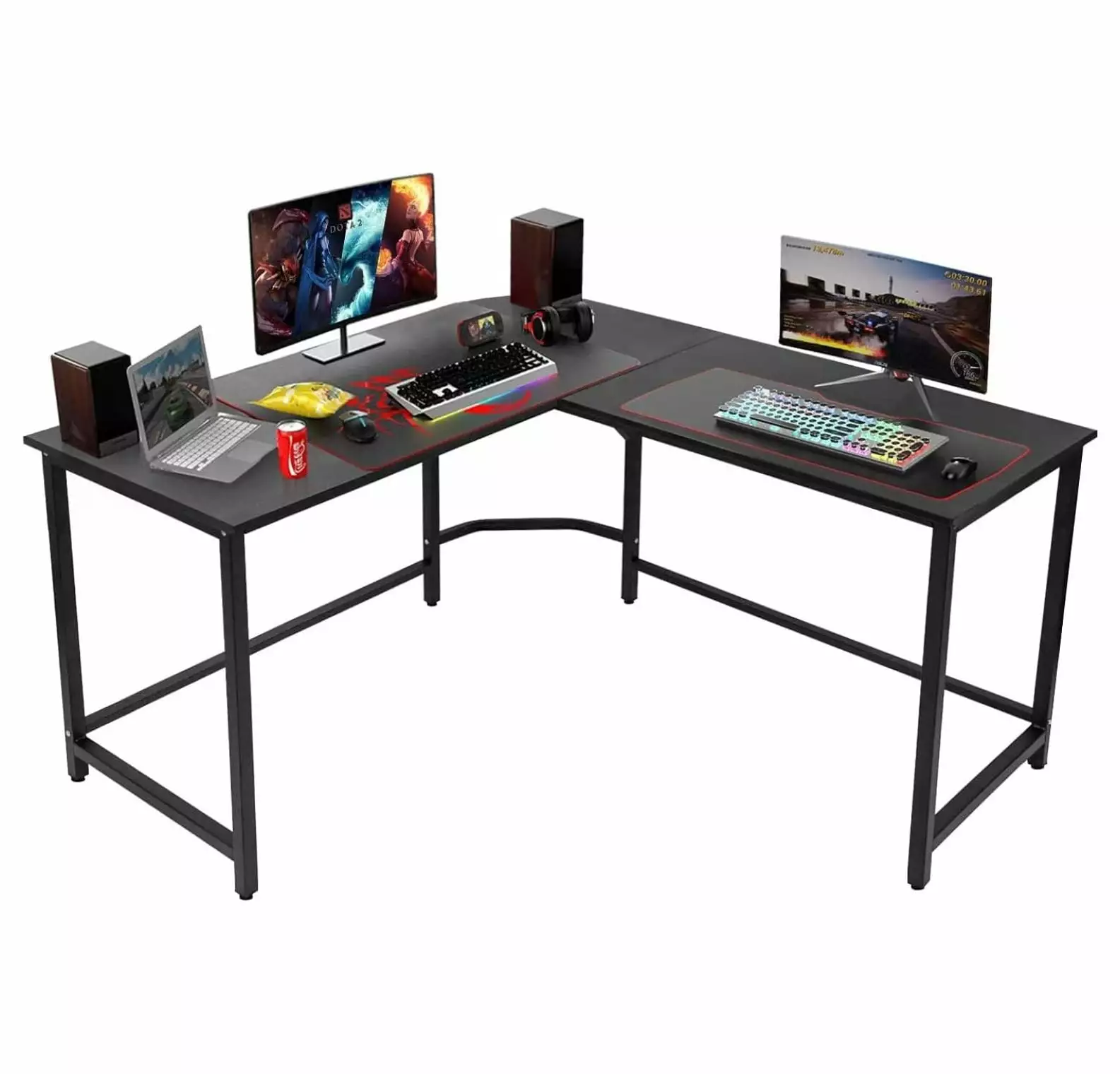 Superwum 55 Inch L Shaped Computer Desk Space Saving Gaming Desk Home Office Study Black