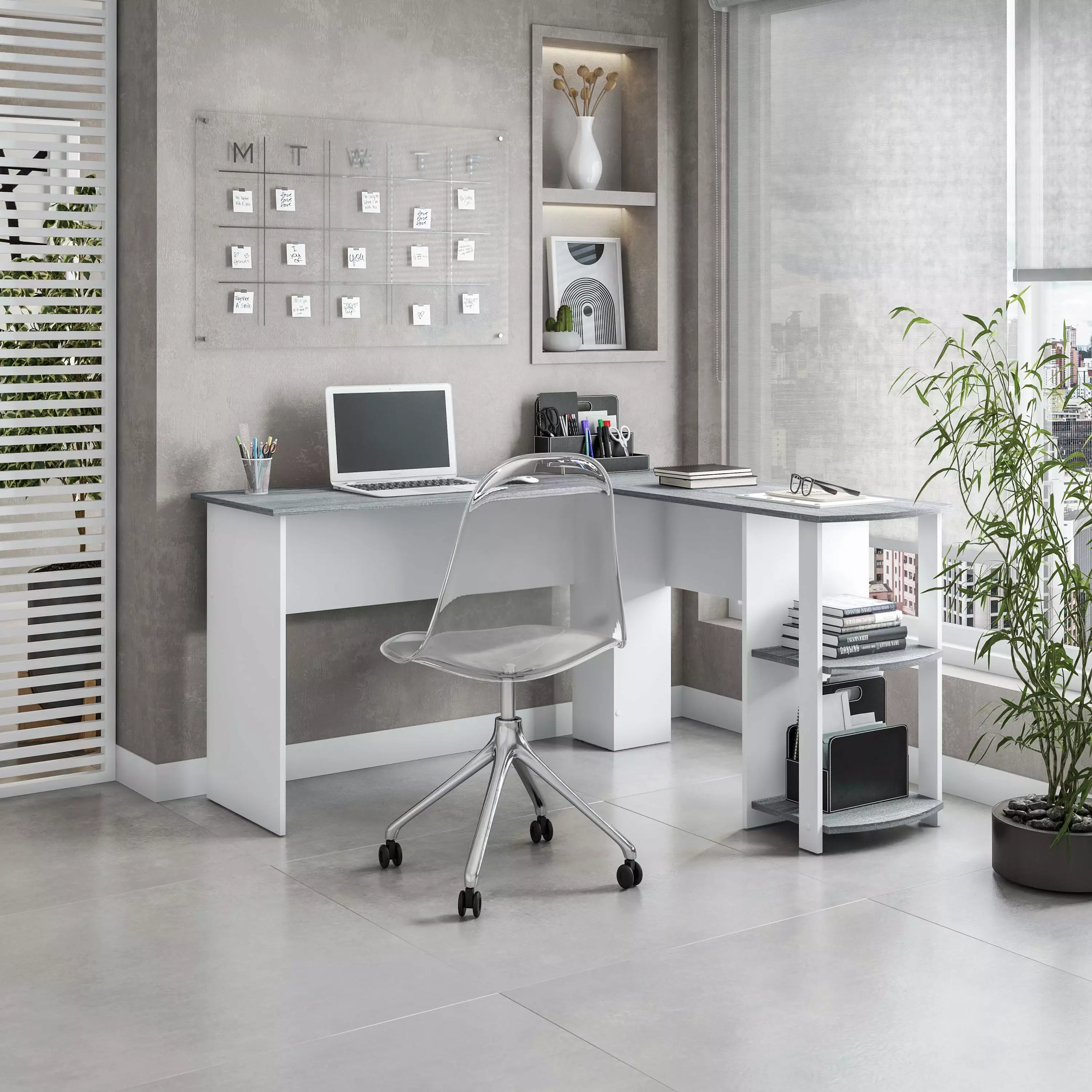 Techni Mobili Modern L-Shaped Desk Side Shelves Gray RTA-8413L-GRY