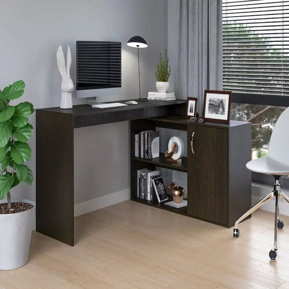 Treevol Furniture Black Wengue L-Shaped Desk Single Door Cabinet