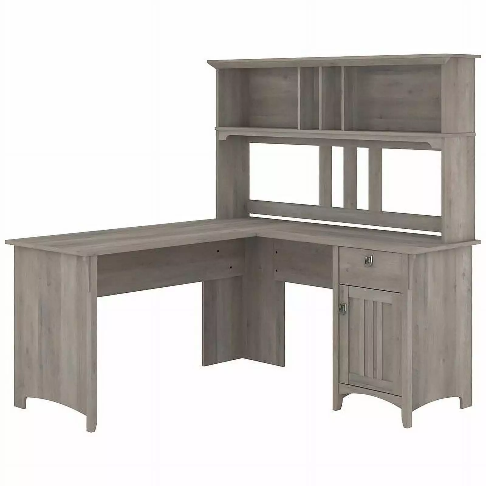 Trent Home 60W Engineered Wood L Shaped Desk Hutch Driftwood Gray - Space Saving Office Desk