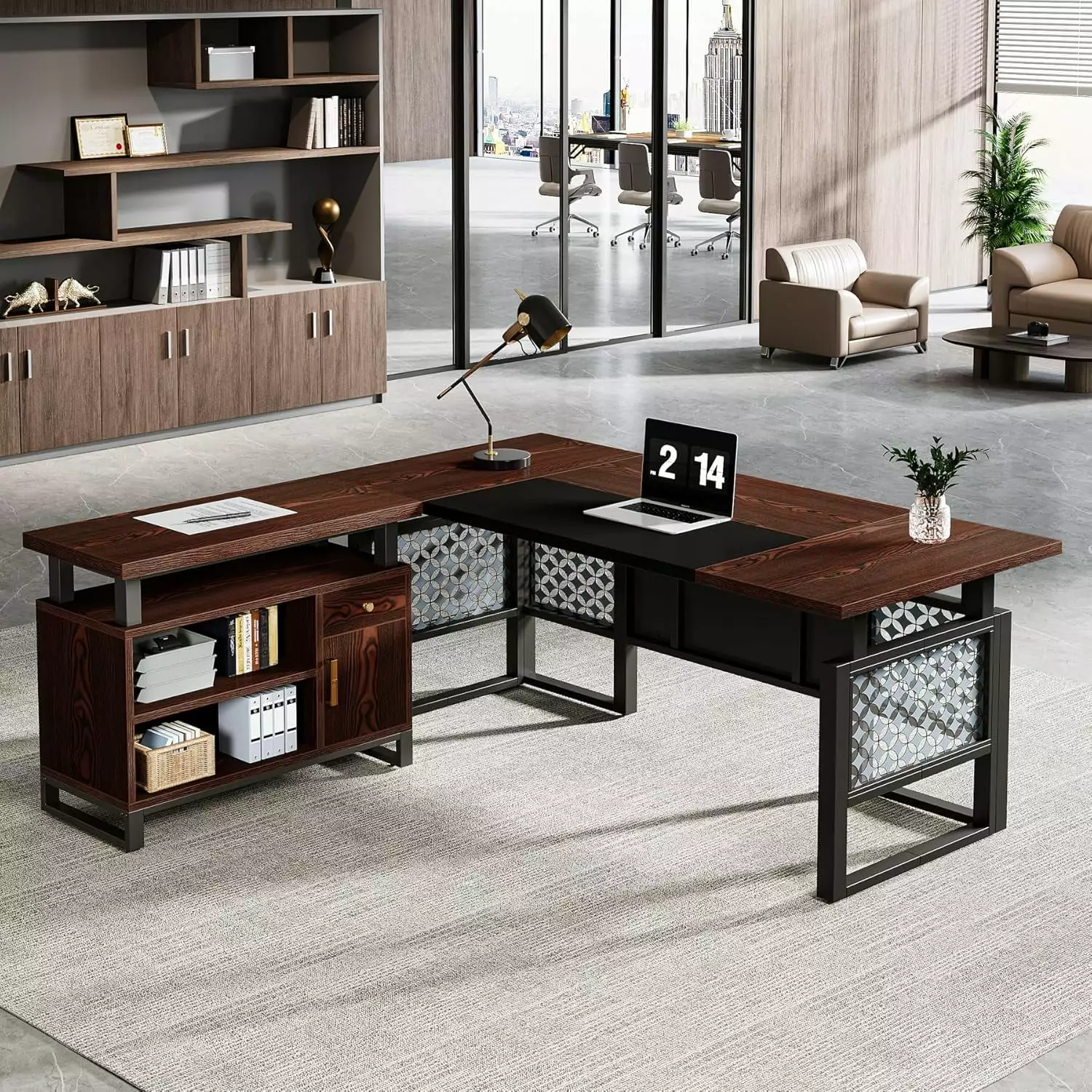 Tribesigns 63 Inch L-Shaped Desk Shelves Modern Wood Home Office Desk