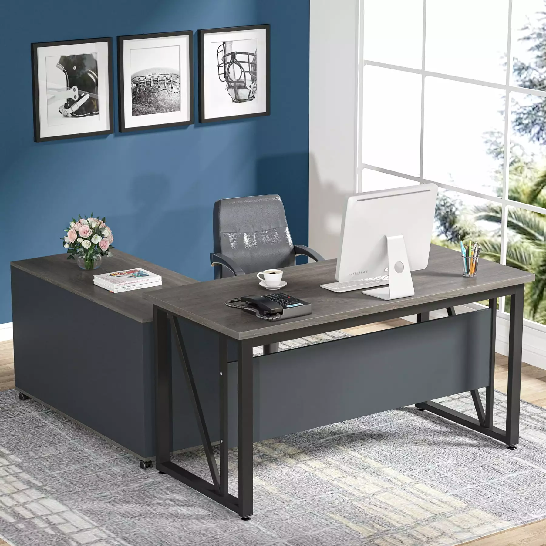Tribesigns L-Shaped Computer Desk File Cabinet - 55 Inches Gaming and Business Desk